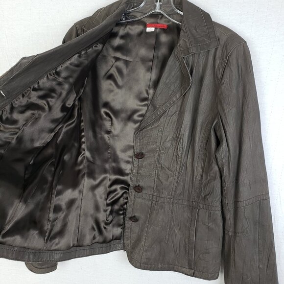 Anthropologie Tapemeasure 100% Leather Jacket Blazer Pockets Taupe Brown size 10 - Picture 13 of 16